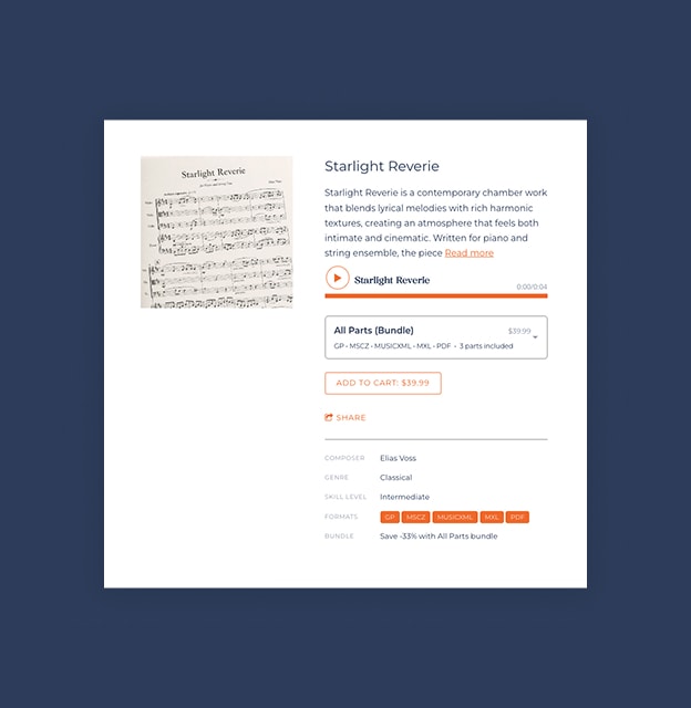 Sheet music product detail page