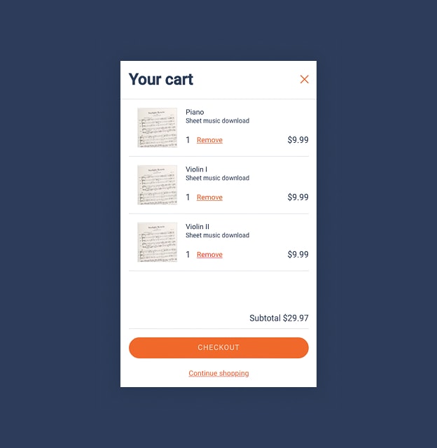Shopping cart with sheet music purchases